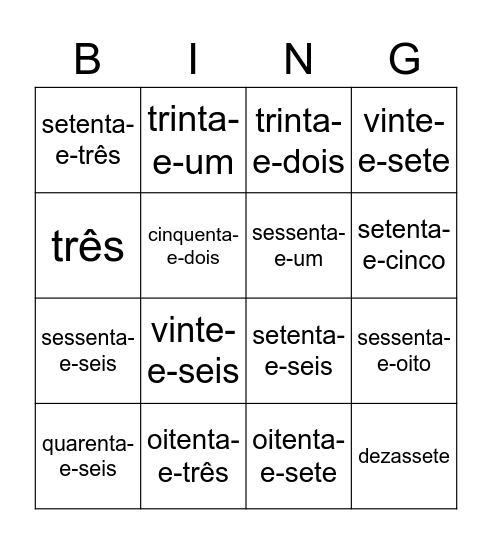 Números (1 a 100) em português! Bingo Card
