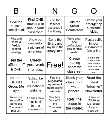 Back to School Bingo for Teachers Bingo Card