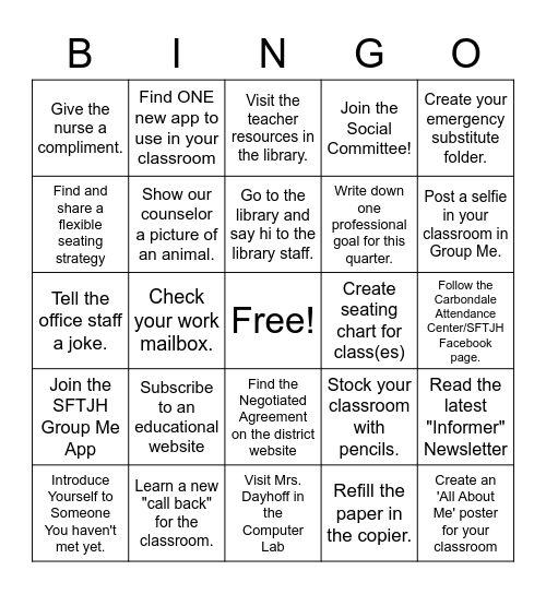 Back to School Bingo for Teachers Bingo Card