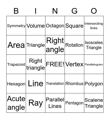 Geometry Bingo Card