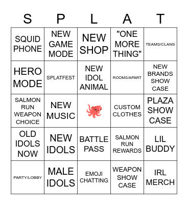 SPLATOON 3 Bingo Card