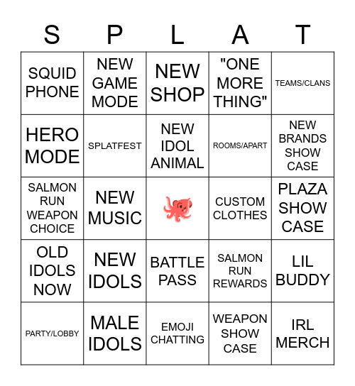 SPLATOON 3 Bingo Card