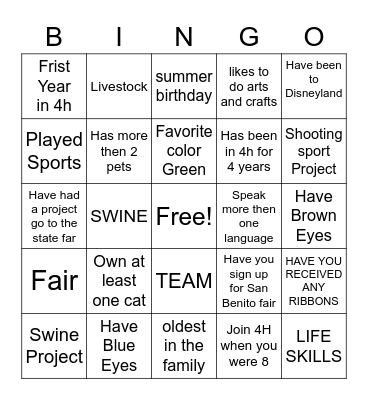 Mission 4-H Bingo Card