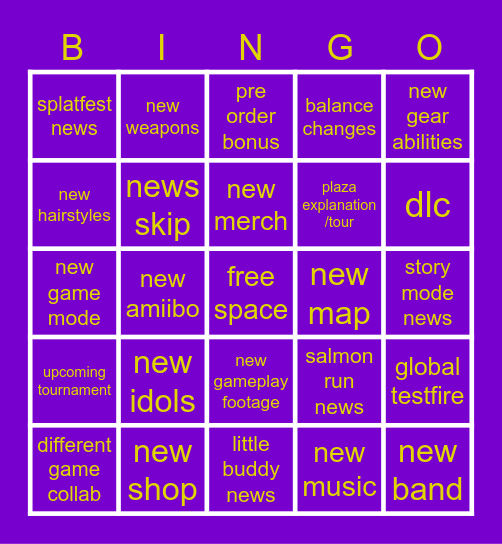 splatoon 3 direct Bingo Card