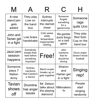 Marching Band Bingo 2022 Bingo Card