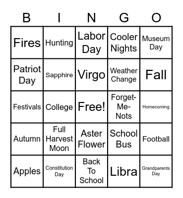 September to Remember Bingo Card