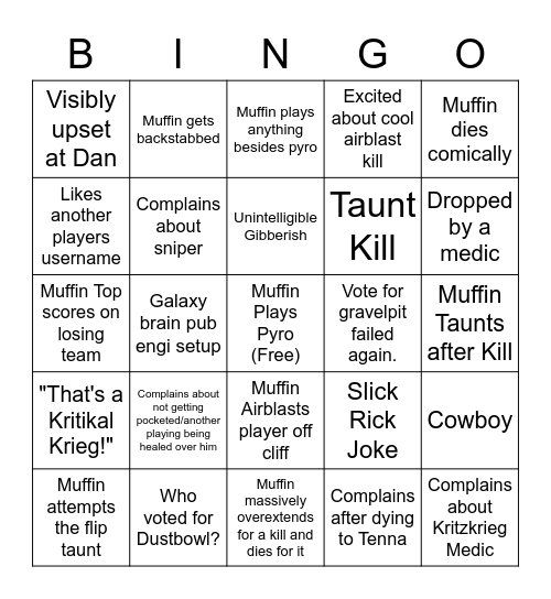 The Muffin Bingo Card Bingo Card