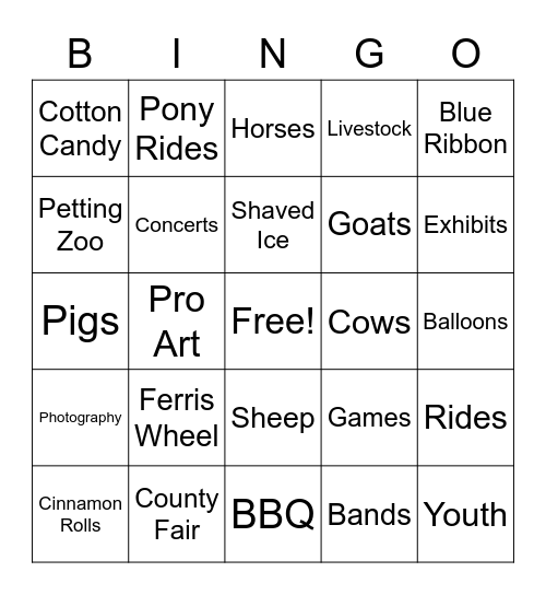 Ventura County Fair Bingo! Bingo Card