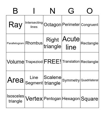 Geometry Bingo Card