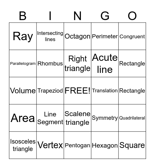 Geometry Bingo Card