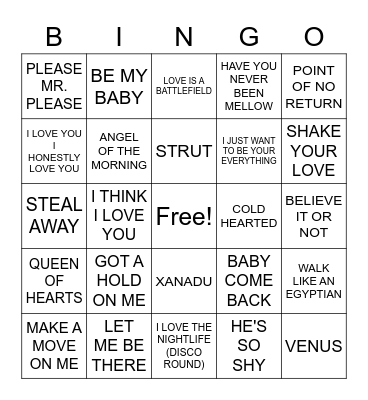 OLIVIA NEWTON JOHN RADIO Bingo Card