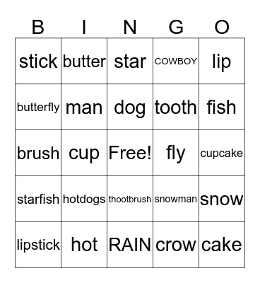 comppoun words Bingo Card