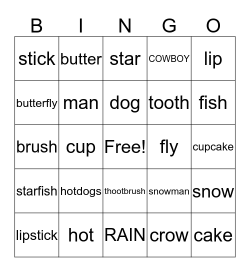 comppoun words Bingo Card