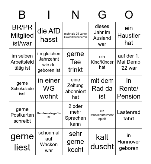 Finde eine Person, die... Bingo Card