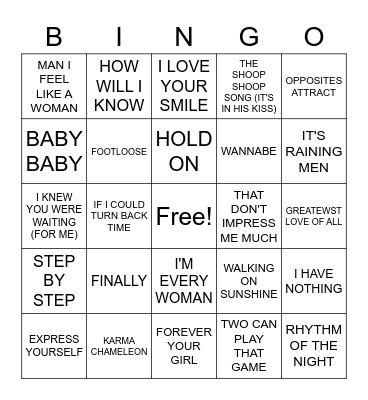 WHITNEY HOUSTON RADIO Bingo Card