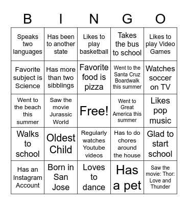 Icebreaker Bingo Card