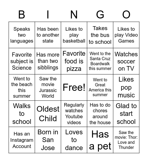 Icebreaker Bingo Card