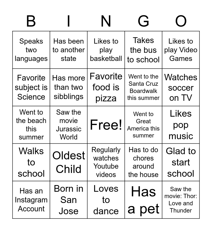 Icebreaker Bingo Card