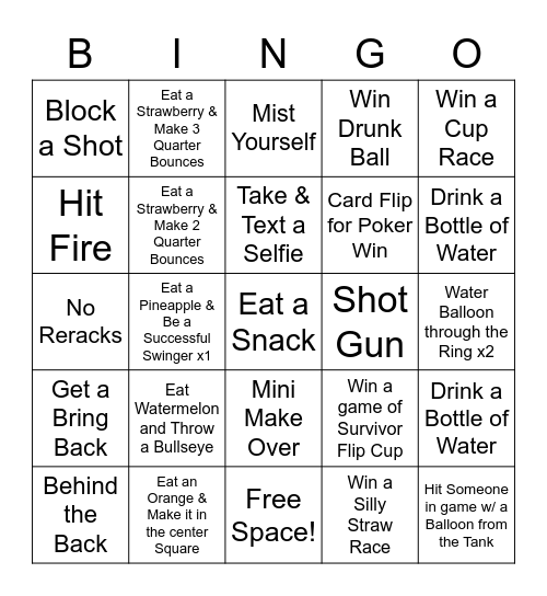 Summer Games 2022 Bingo Card