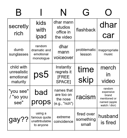 Dhar Mann Bingo v2 Bingo Card