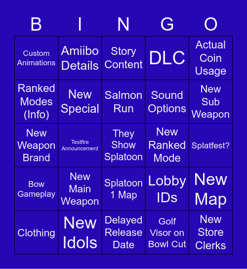 Splatoon 3 Direct Bingo Card