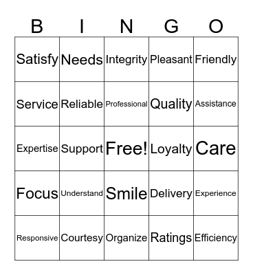 Customer Service Bingo Card