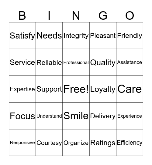 Customer Service Bingo Card