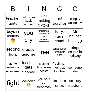 first day of grade 10 Bingo Card