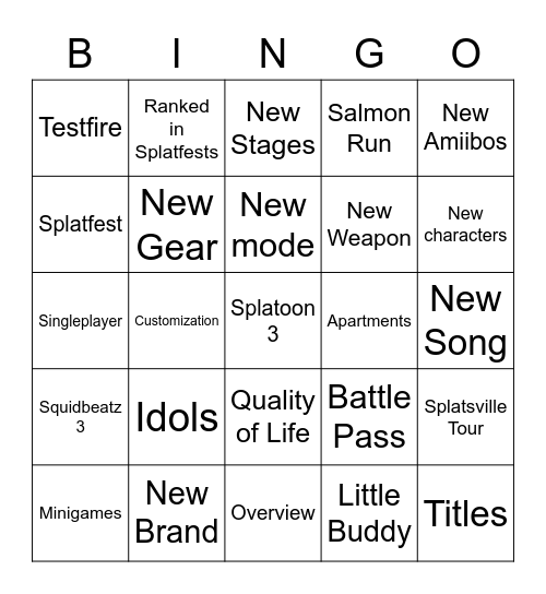 Splatoon 3 Direct Bingo Card