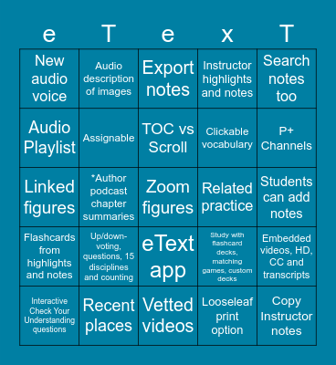 Pearson eText Today Bingo Card