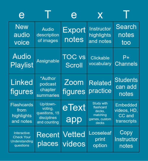 Pearson eText Today Bingo Card