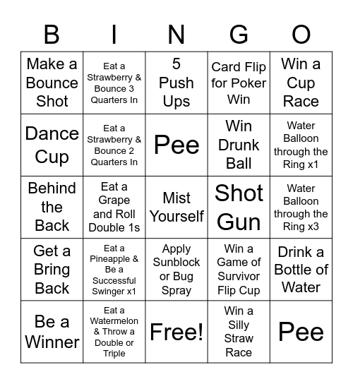 Summer Games Bingo Card