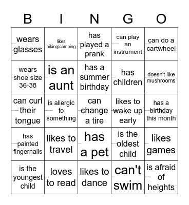 Get to know each other Bingo Card