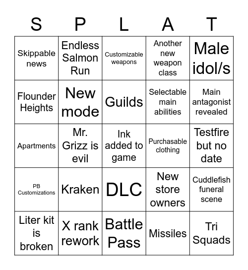 Splat 3 Direct Bingo Card