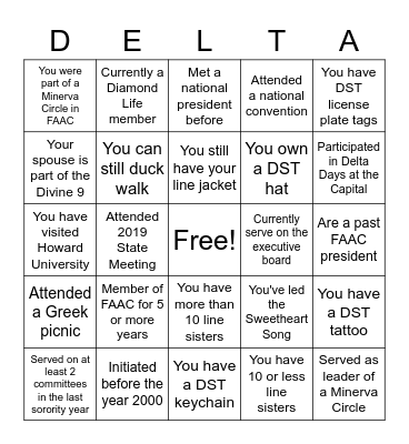 Delta Sigma Theta Bingo Card