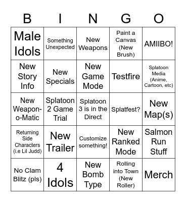 Splatoon 3 Direct Bingo Card