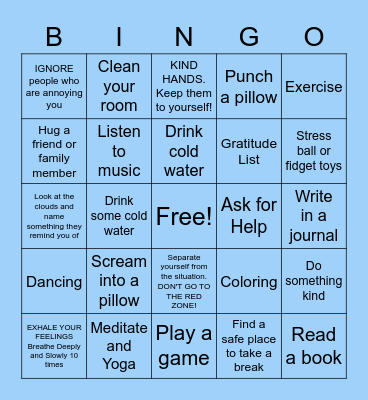 Coping Skills BINGO Card