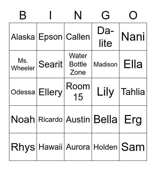 Name Bingo Card