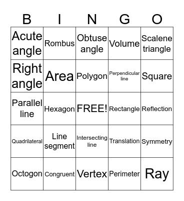 Geometry bingo Card