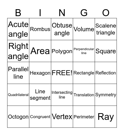 Geometry bingo Card