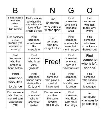 Who's is in the Room Bingo Card