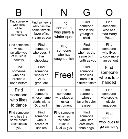 Who's is in the Room Bingo Card