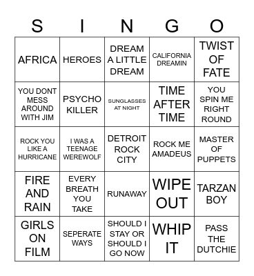 765 STRANGER THINGS SOUNDTRACK Bingo Card