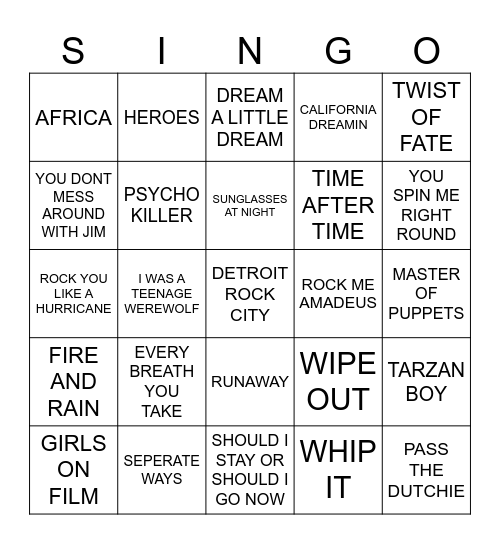 765 STRANGER THINGS SOUNDTRACK Bingo Card