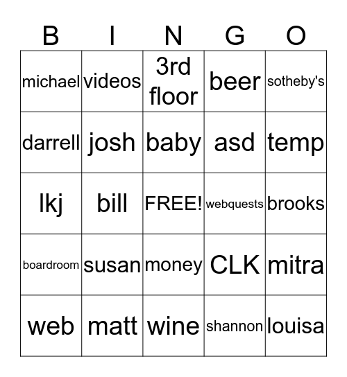 Susan Bingo Card
