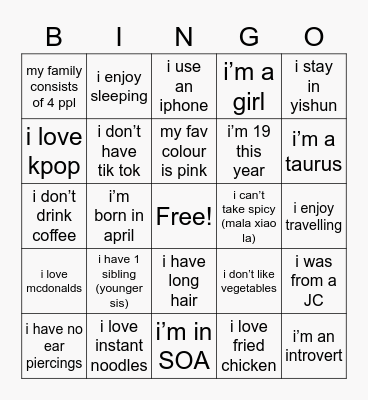 Untitled Bingo Card