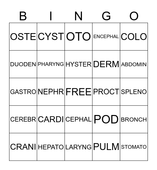 BODY Bingo Card