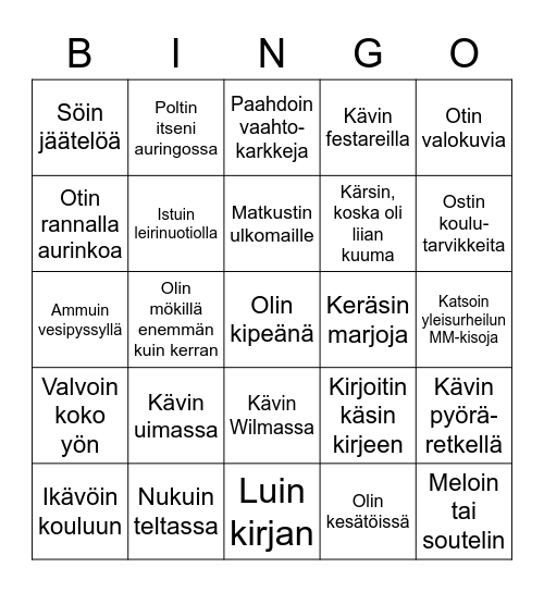 Kesälomabingo Card