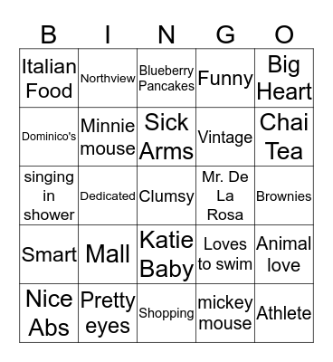Haven's Sweet 16  Bingo Card