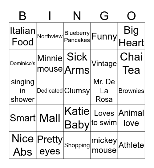 Haven's Sweet 16  Bingo Card